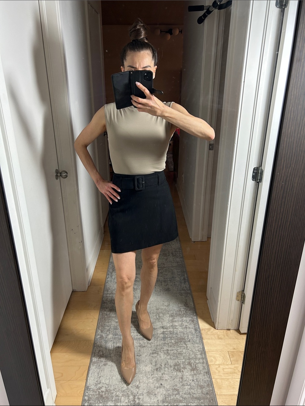 Dynamite Belted A-Line Mini Skirt Back Zip Chic Tailored Fit